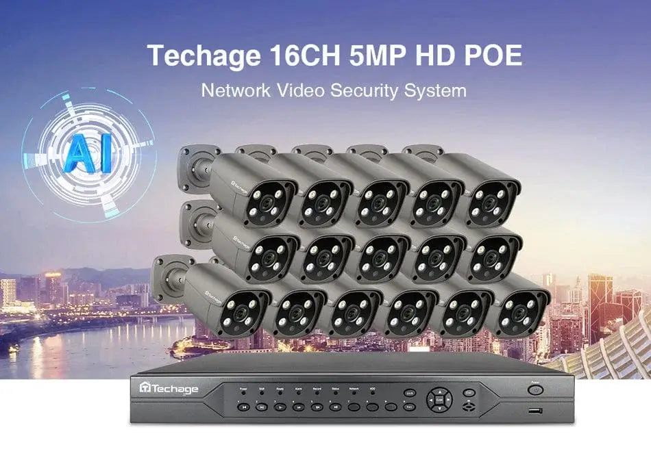 Techage 16CH 5MP POE AI Camera Security CCTV System 6916SE-605GP-AI-50