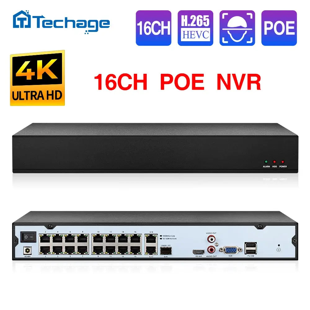 16CH POE NVR Recorder Support Max 4K Camera