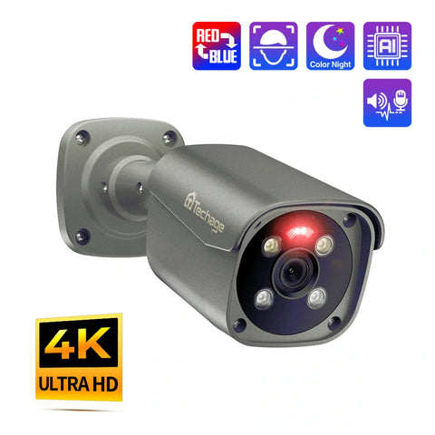 Nouvelle caméra IP POE de sécurité 4K 8MP avec lumière bleue rouge 