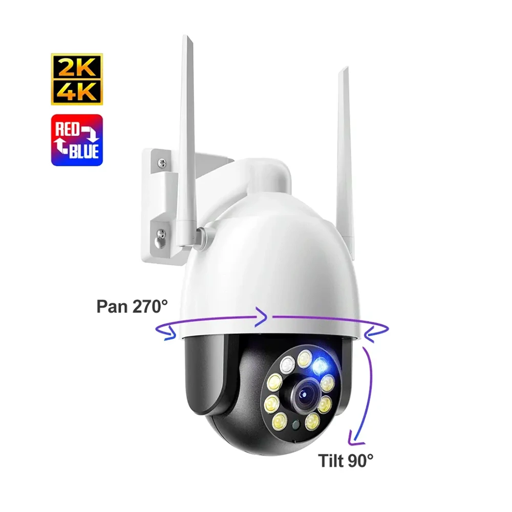 
制御可能な赤と青の点滅ライトを備えた 4K 8MP ワイヤレス PTZ カメラ