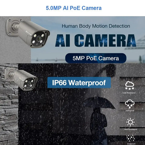 Caméra de sécurité 5MP POE AI IP66 étanche