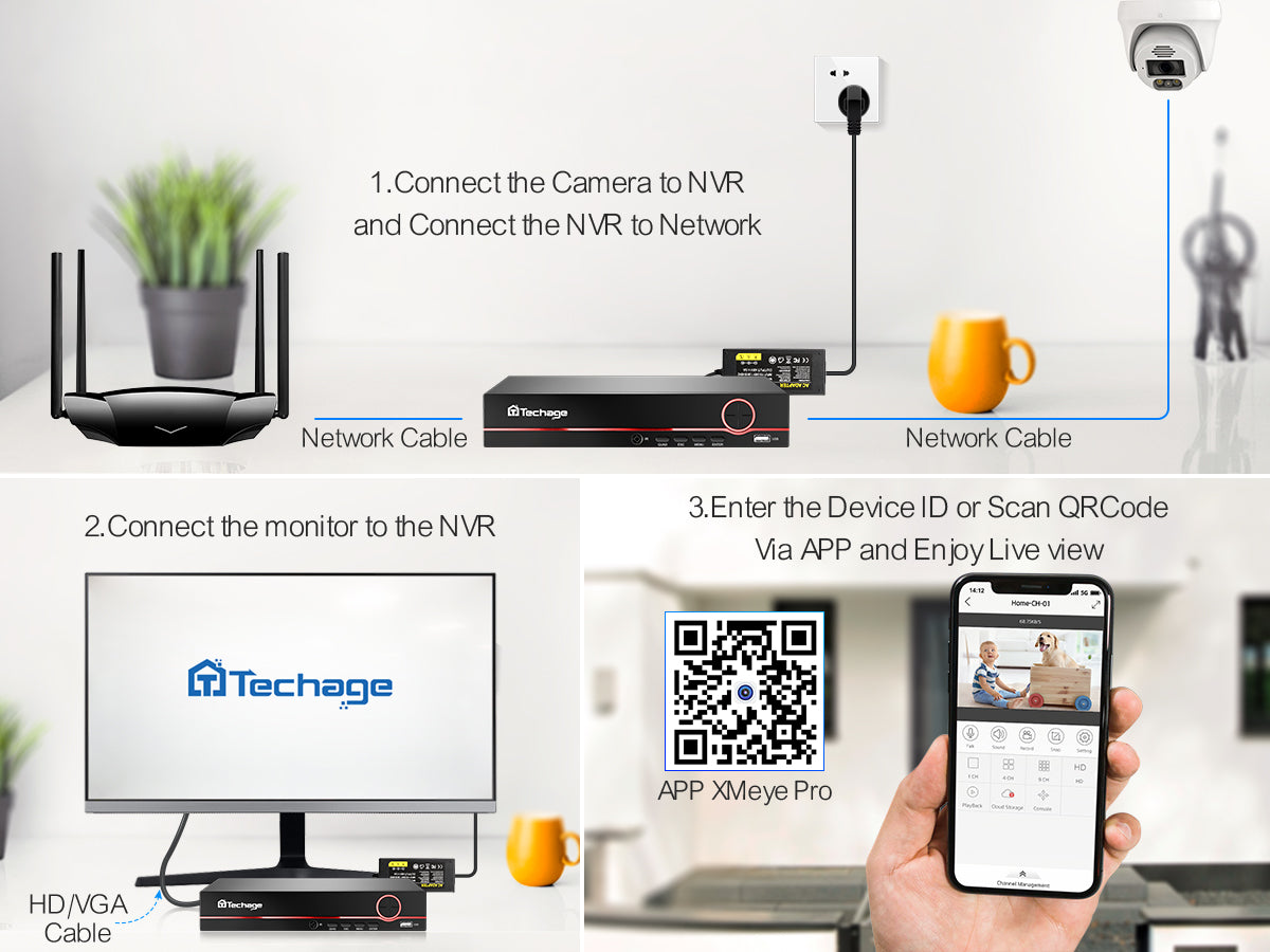 Techage Video Recorders (1080p/3MP/4MP/5MP/8MP) 8CH POE NVR Power Over Ethernet Supports up to 14TB HDD (Not Included)