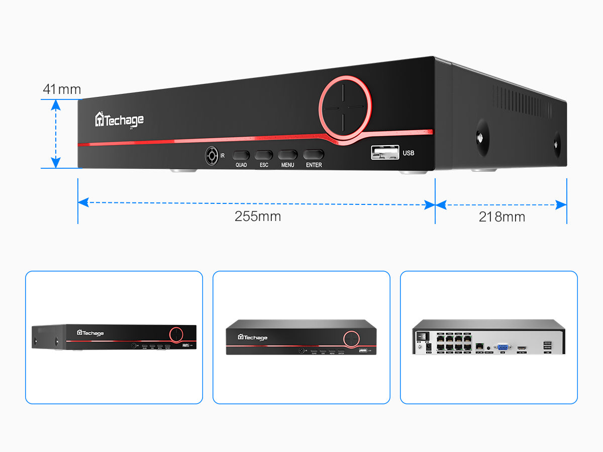 Techage Video Recorders (1080p/3MP/4MP/5MP/8MP) 8CH POE NVR Power Over Ethernet Supports up to 14TB HDD (Not Included)