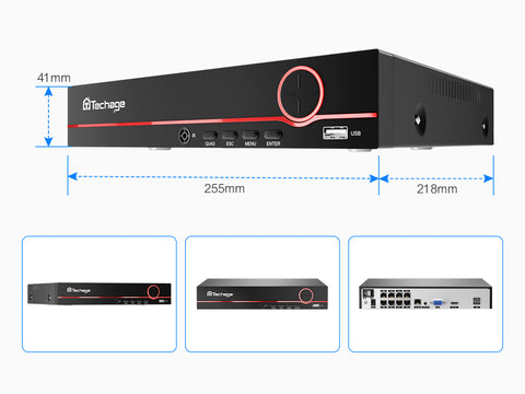 Techage Video Recorders (1080p/3MP/4MP/5MP/8MP) 8CH POE NVR Power Over Ethernet Supports up to 14TB HDD (Not Included)