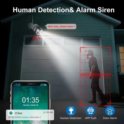 Système de caméra sans fil 5MP avec détection humaine intelligente AI 